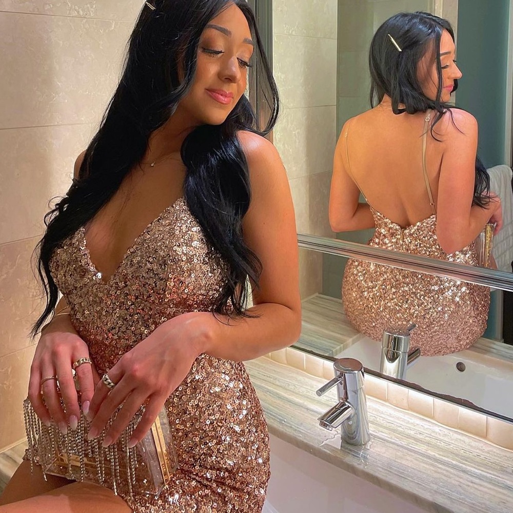 Gold sequins super mini dress- great for NYE or a birthday